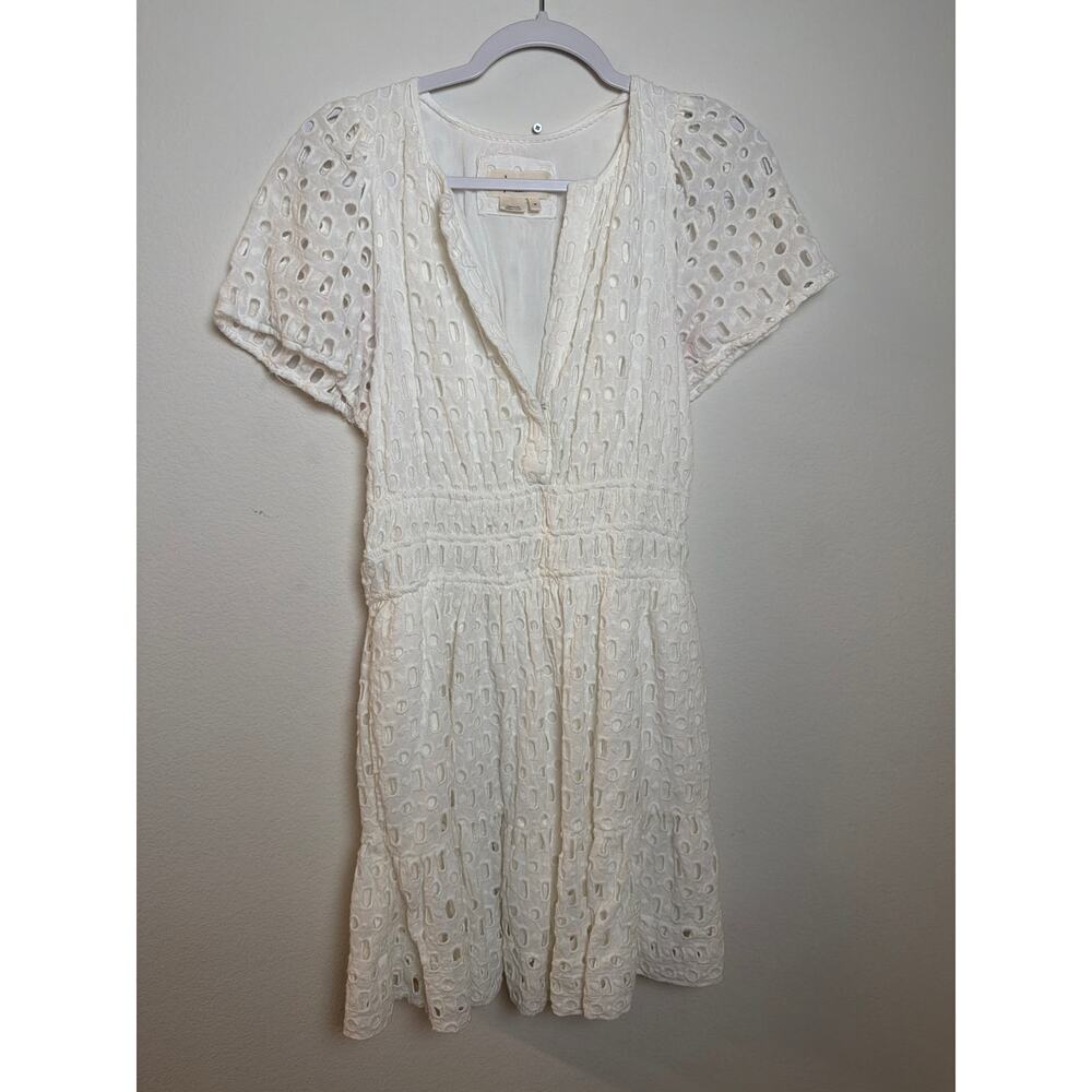 Anthropologie Somerset White Eyelet V-Neck Mini Dress Medium